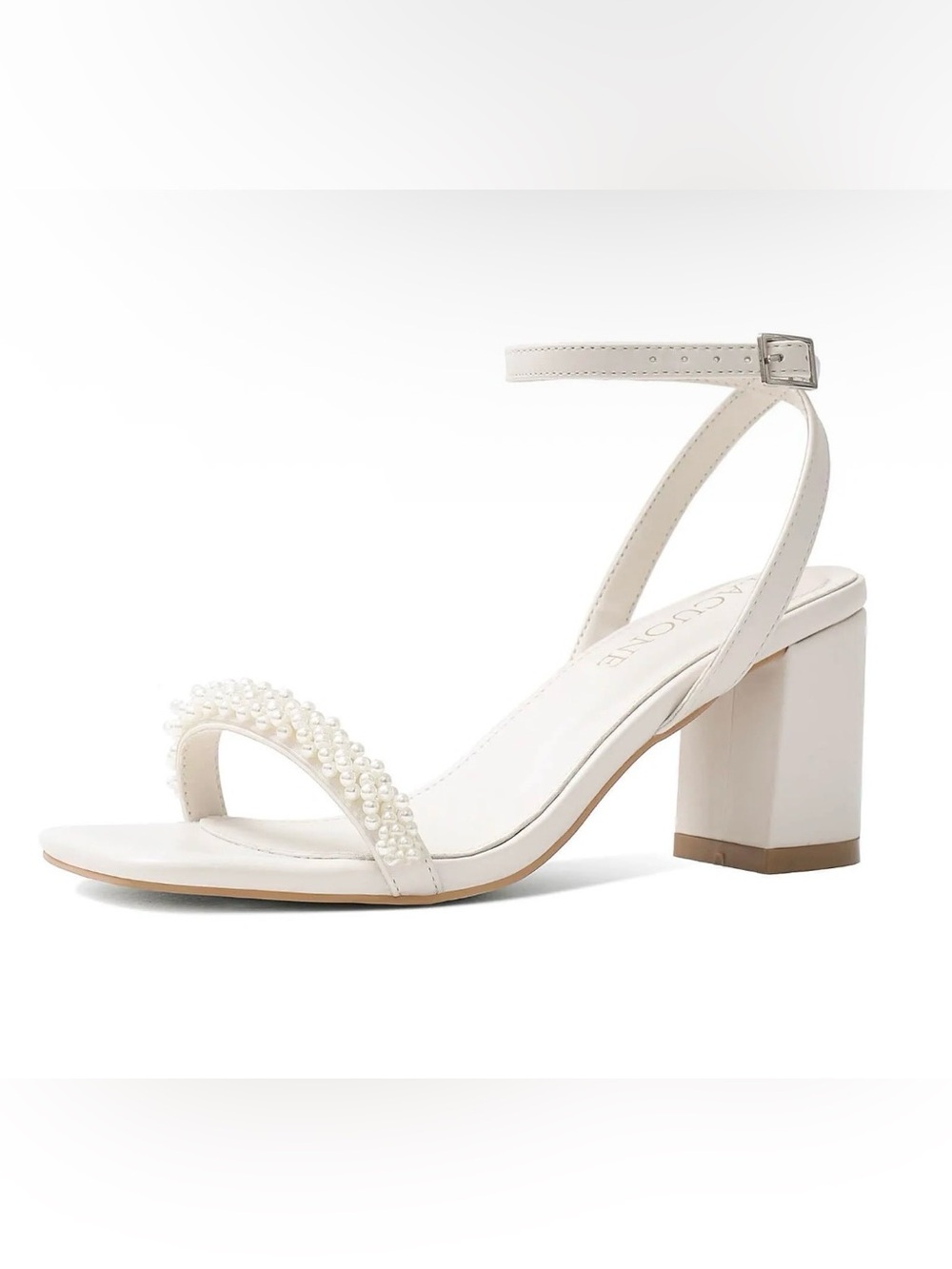 5S NEW IN BOX Pearl-Embellished White Block Heel Sandals - Women- 9.5